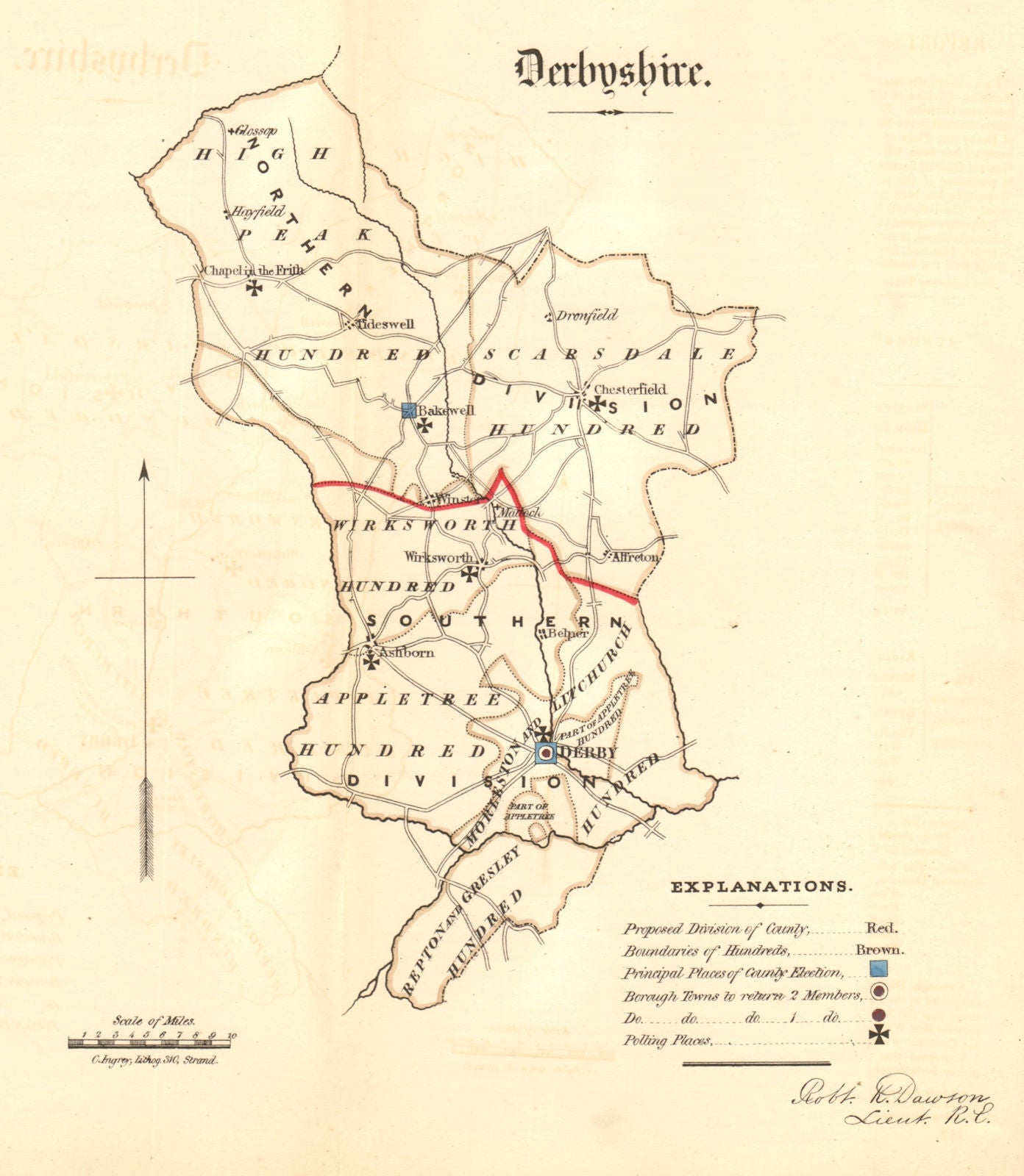 Derbyshire county map. Divisions boroughs electoral. REFORM ACT. DAWSON 1832